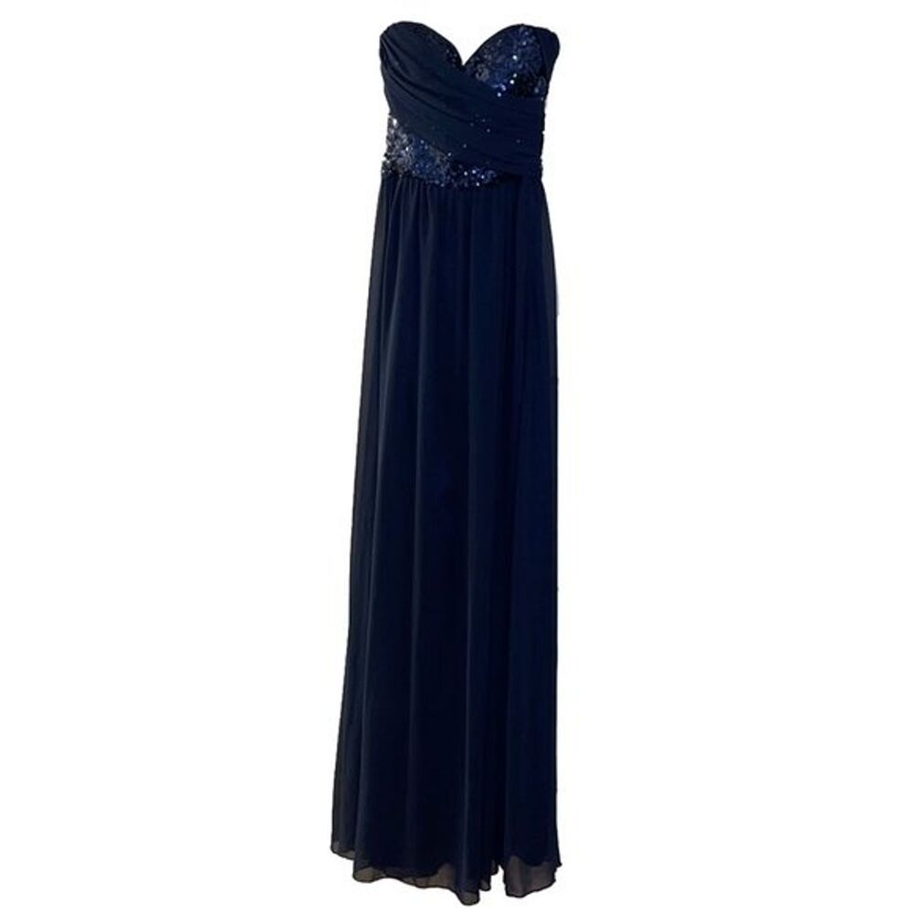 Chi Chi London Navy Blue Evening Gown Sequin Top Womens Sz 2 NEW Prom Formal